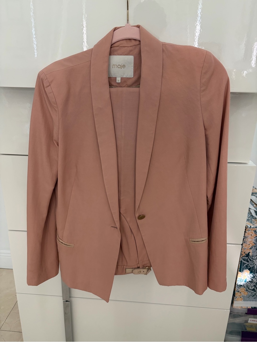 Maje Women's Blush Pink set Shawl Collar Blazer and pants